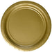 Gold gloss paper plate with smooth center and embossed rim – disposable round plate for parties, picnics, and events.