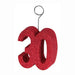 Red glittery '30' shaped balloon or card holder, ideal for a 30th birthday or anniversary celebration. The chunky number design is made of sturdy material with a metal wire extending from the top, ending in a circular clip for holding balloons, photos, or cards.