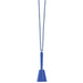Blue cowbell necklace featuring a mini plastic cowbell attached to a matching blue beaded chain – lightweight novelty accessory ideal for sporting events, pep rallies, parties, and team spirit celebrations.