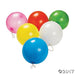 Set of six colorful punch balloons in pink, yellow, blue, red, white, and green, each with attached rubber bands for holding.