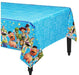 Toy Story-themed rectangular tablecloth with a bright blue top and patterned sides. The sides feature characters including Woody, Buzz Lightyear, Jessie, Rex, Hamm, Mr. Potato Head, Forky, and the Aliens, set against a blue background with stars and character names.