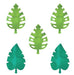 Set of five tropical leaf cutouts in green and teal shades, featuring monstera-style shapes.
