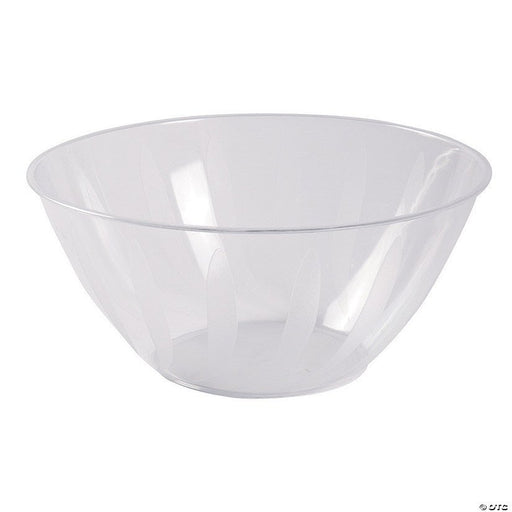 Clear plastic oval-shaped serving bowl with a smooth, transparent finish and subtle vertical textured patterns around the sides. Ideal for serving salads, snacks, or party foods at casual gatherings or events.