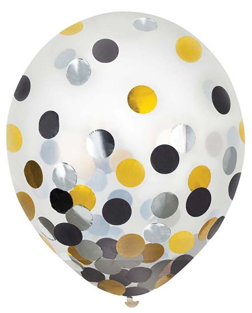 12" Gold, Silver, & Black Confetti Latex Balloon Pack | 6 ct - Zurchers