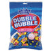 A large blue resealable bag of Dubble Bubble bubble gum featuring the bold red and white Dubble Bubble logo with 'America’s Original' at the top. The packaging is partially transparent, showing individually wrapped yellow, blue, and red pieces of gum inside. A cartoon character in a baseball uniform is illustrated on the bottom right, blowing a pink bubble.