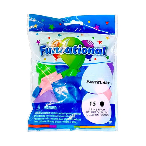 12" Funsational Latex Balloon Pack, Pastel Assorted | 15 ct - Zurchers