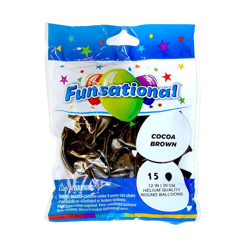 12" Funsational Latex Balloon Pack, Cocoa Brown | 15 ct - Zurchers