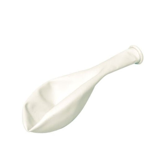 Single uninflated pearl white balloon lying flat on a white background.