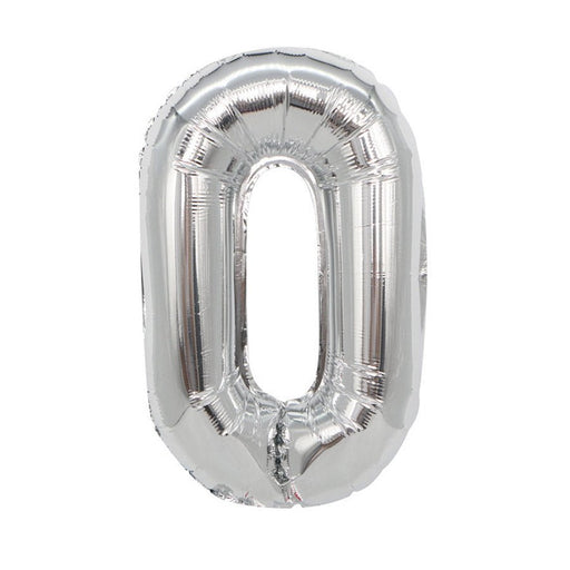 Silver foil balloon shaped like the letter O.