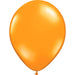 Inflated orange latex balloon with a smooth, glossy surface and a tied end, centered against a white background.