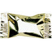 Individually wrapped buttermint cream candy in smooth metallic gold plastic wrapper with crimped edges.