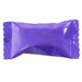 Individually wrapped buttermint cream candy in smooth purple plastic wrapper with crimped edges.