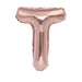 Rose gold foil balloon in the shape of the letter T, designed for party decoration or celebration displays.