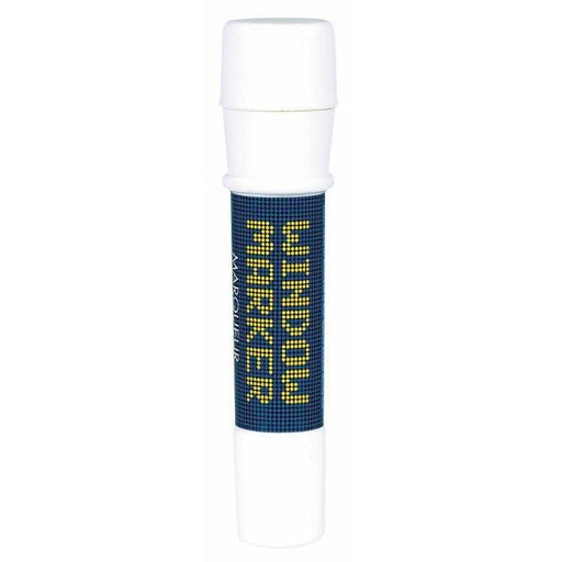 White window marker with a blue label that reads 'WINDOW MARKER' in bold yellow letters. The marker features a rounded cap and is designed for writing on glass surfaces such as car or store windows.