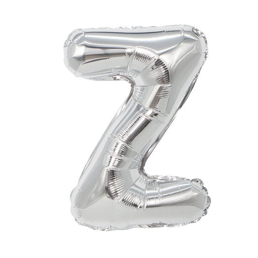 Silver foil balloon shaped like the letter Z.