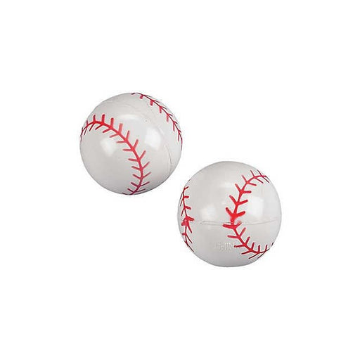 Two Bouncy balls made to look like mini baseballs.