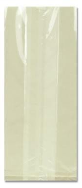 Transparent clear cellophane treat bag with a rectangular shape and a light glossy finish, displayed flat against a white background. The plastic material is slightly reflective and neatly folded along the edges.