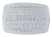 Rectangular clear plastic serving tray with a textured diamond-cut pattern resembling cut glass. The tray features an intricate geometric design with intersecting lines and diamond shapes across the surface, giving it a crystal-like appearance. The corners are softly rounded, and the edges are slightly raised for added grip and containment.