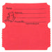 Red raffle ticket with blank lines labeled 'Name,' 'Address,' and 'Phone No.,' featuring a cartoon ticket character and the text 'PRINTED IN U.S.A.,' with perforated edges and a detachable stub.