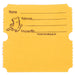 Yellow raffle ticket with blank lines labeled 'Name,' 'Address,' and 'Phone No.,' featuring a cartoon ticket character and the text 'PRINTED IN U.S.A.,' with perforated edges and a detachable stub.