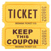 Yellow double raffle ticket with bold black text. The top half reads 'TICKET' and the bottom half reads 'KEEP THIS COUPON,' both labeled with 'INDIANA TICKET CO.' and serial number '388002,' separated by a perforation.