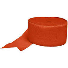 Roll of bright orange crepe paper streamers with one end unrolled and extending forward.