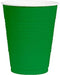 A green plastic party cup with a white interior.