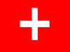 A red flag with a bold, white, equilateral cross in the center.