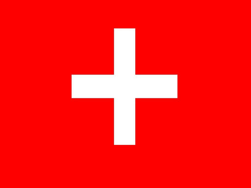 A red flag with a bold, white, equilateral cross in the center.
