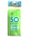 A package of bright green flexible plastic straws with a bendable top section. The pack contains 50 straws, and the front label reads '50 Flexible Straws / Pailles Flexibles' in bold blue text with a straw illustration above it. The straws are stacked vertically inside a clear plastic bag with a colorful header card labeled 'STRAWS PAILLES' at the top.
