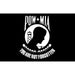 A black flag featuring the silhouette of a person in profile in front of a guard tower, with the text 'POW★MIA' above and 'You Are Not Forgotten' below, surrounded by a white circle and laurel design.