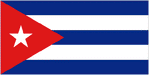 Rectangular flag with five horizontal stripes alternating blue and white. On the hoist side, there is a red equilateral triangle pointing toward the center, containing a single white five-pointed star.