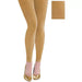 A pair of full-length leggings in a shimmering metallic gold color, shown on a person wearing gold high heels. An inset square in the top right corner displays a close-up of the fabric's glittery texture.