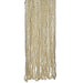 Bundle of metallic gold bead necklaces hanging in strands.