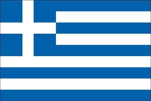 Rectangular flag with nine alternating horizontal stripes of blue and white. In the upper left corner, there is a blue square featuring a white cross.
