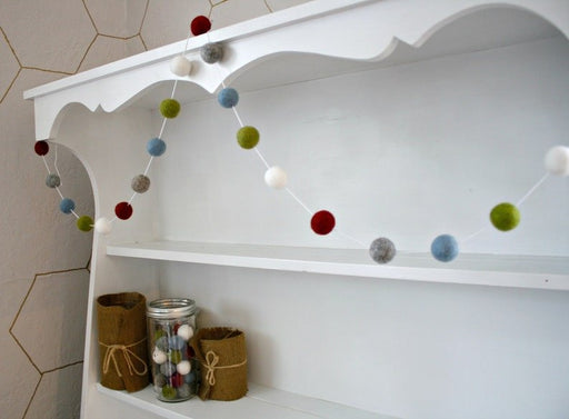 Green Blue Red Cream PomPom Garland | 1ct - Zurchers