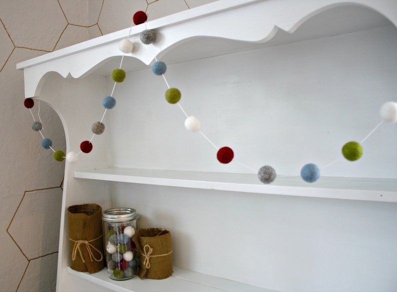 Green Blue Red Cream PomPom Garland | 1ct - Zurchers