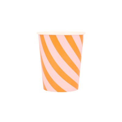 Meri Meri Halloween Pink & Orange Stripy Cups 9 oz. | 8 ct - Zurchers
