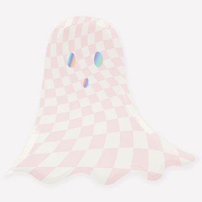Meri Meri Halloween Pink Checker Ghost Plates | 8 ct - Zurchers