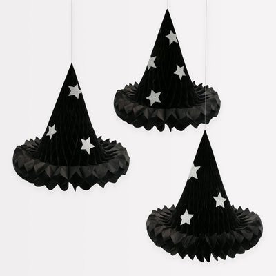 Meri Meri Halloween Hanging Honeycomb Witch Hat Decorations 12" | 3 ct - Zurchers