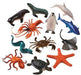 A value pack of small plastic ocean animal toys in assorted colors and shapes. The set includes a sea turtle, dolphin, shark, stingray, octopus, lobster, crab, starfish, seal, eel, and penguin. Each toy is brightly colored and textured to resemble real sea creatures, perfect for party favors, educational activities, or imaginative play.