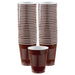 51-count chocolate brown plastic party cups with white interior and ribbed sides – durable disposable drinkware for tailgates, birthdays, and casual events