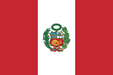 A vertical tricolor flag with red outer bands and a white center band featuring a crest with a llama, a cinchona tree, and a cornucopia inside a green wreath.