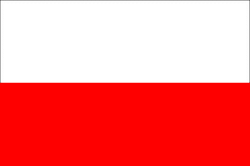 A flag with two equal horizontal bands: white on the top and red on the bottom.