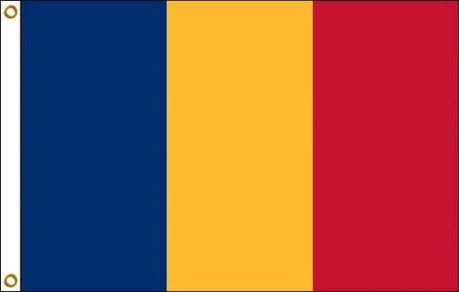 A flag with three vertical stripes of blue, yellow, and red from left to right.