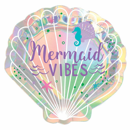 Shimmering Mermaids Iridescent Foil Shell Shaped Plates 7" | 8 ct - Zurchers