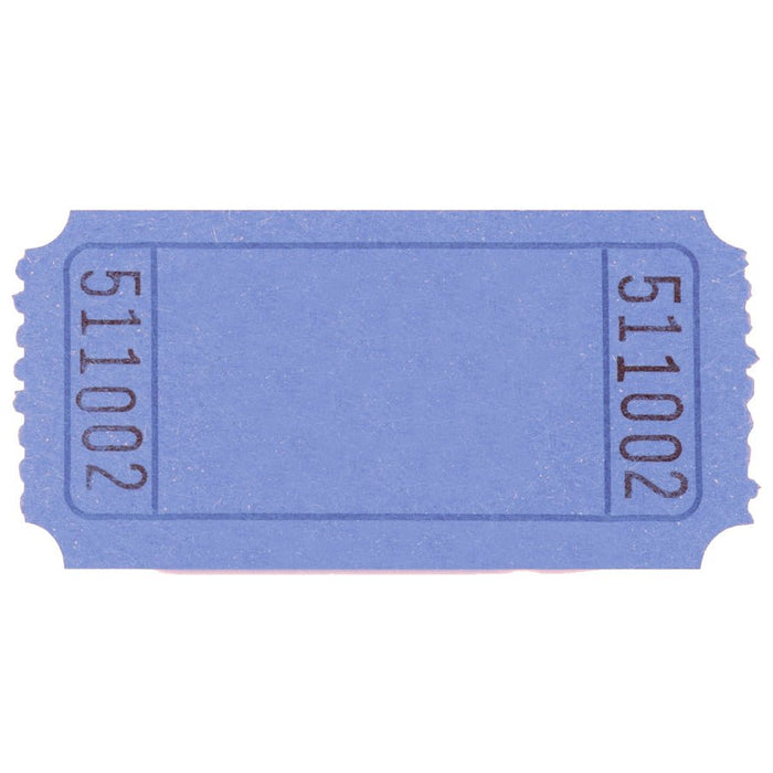 Single blue raffle ticket with a rectangular border and black serial number '511002' printed on both sides, featuring perforated edges and rounded corners on a white background.