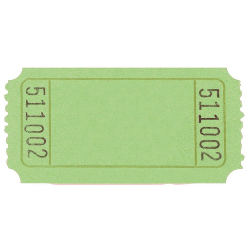 Single light green raffle ticket with a rectangular border and black serial number '511002' printed on both sides, featuring perforated edges and rounded corners on a white background.