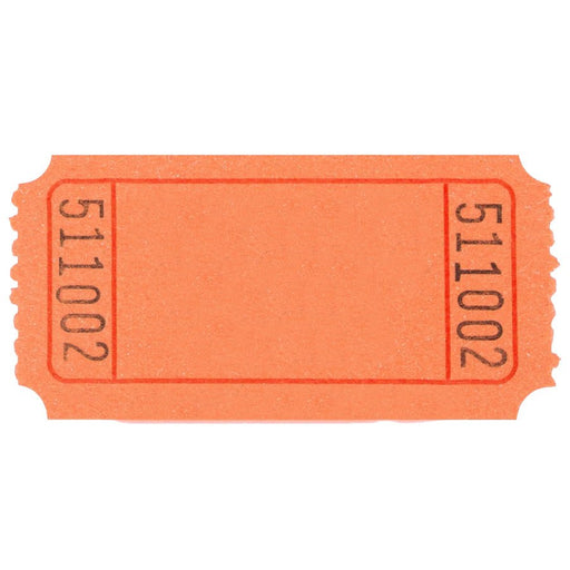 Single orange raffle ticket with a rectangular border and black serial number '511002' printed on both sides, featuring perforated edges and rounded corners on a white background.
