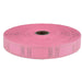 Large roll of pink raffle tickets with sequential numbering, wound around a cardboard core.